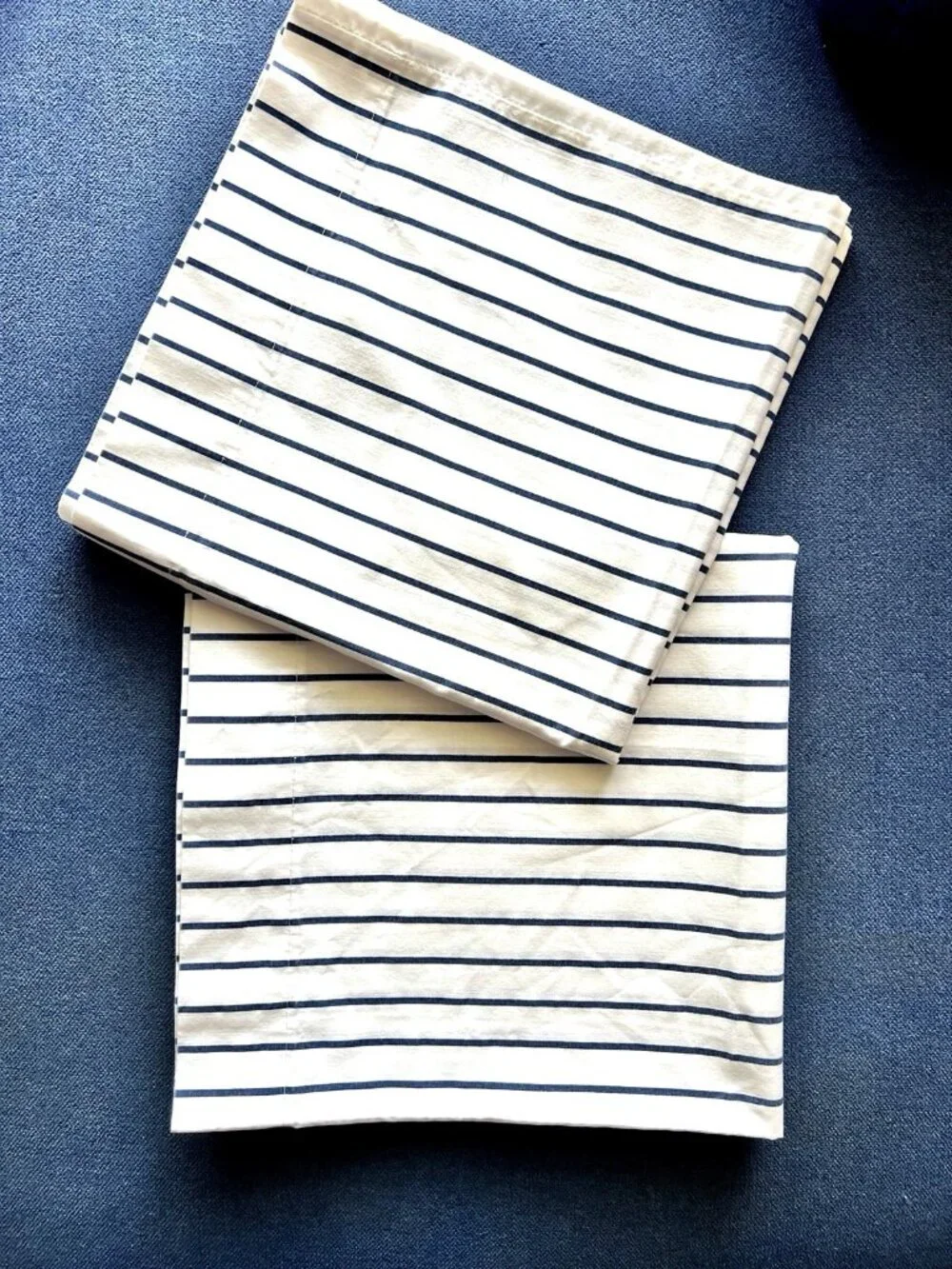 Pillowcase KING PAIR Blue White Stripe NO-IRON Cotton-Poly SPRINGS USA Made VTG